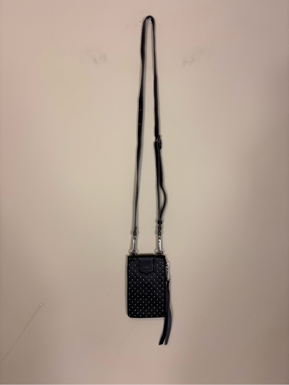 Aimee Kestenberg Black Leather Studded Crossbody Phone Pouch